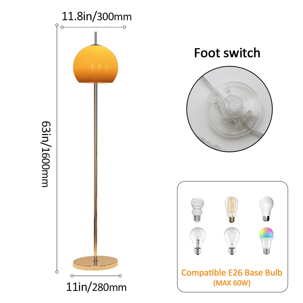 Amazon.co.jp : ミッドセンチュリーフロアランプキノコ背の高い